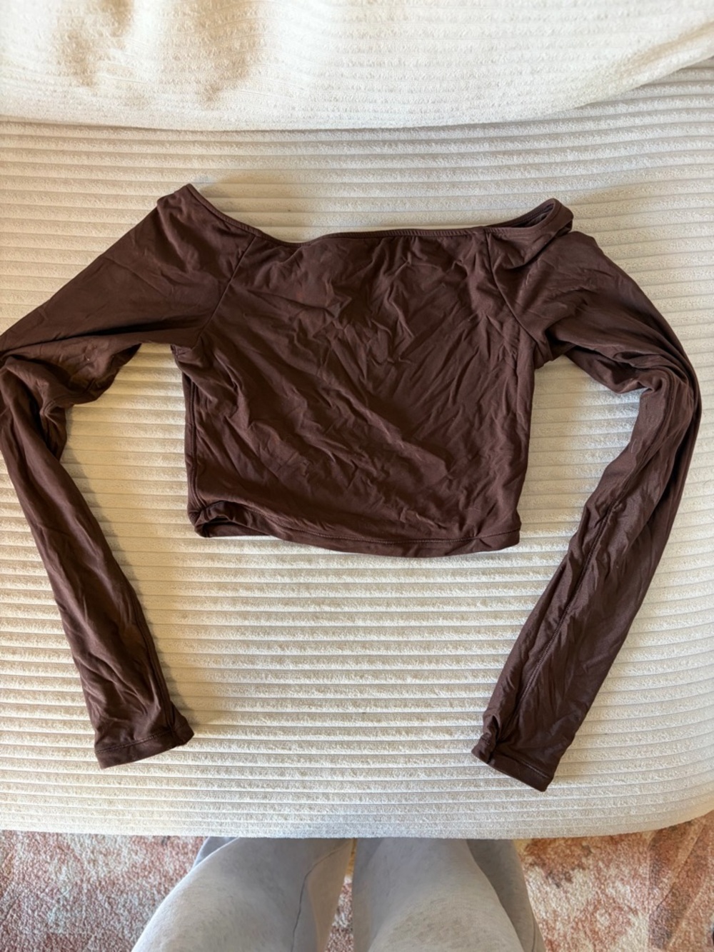 aerie Brown square neck Long Sleeve Crop Top